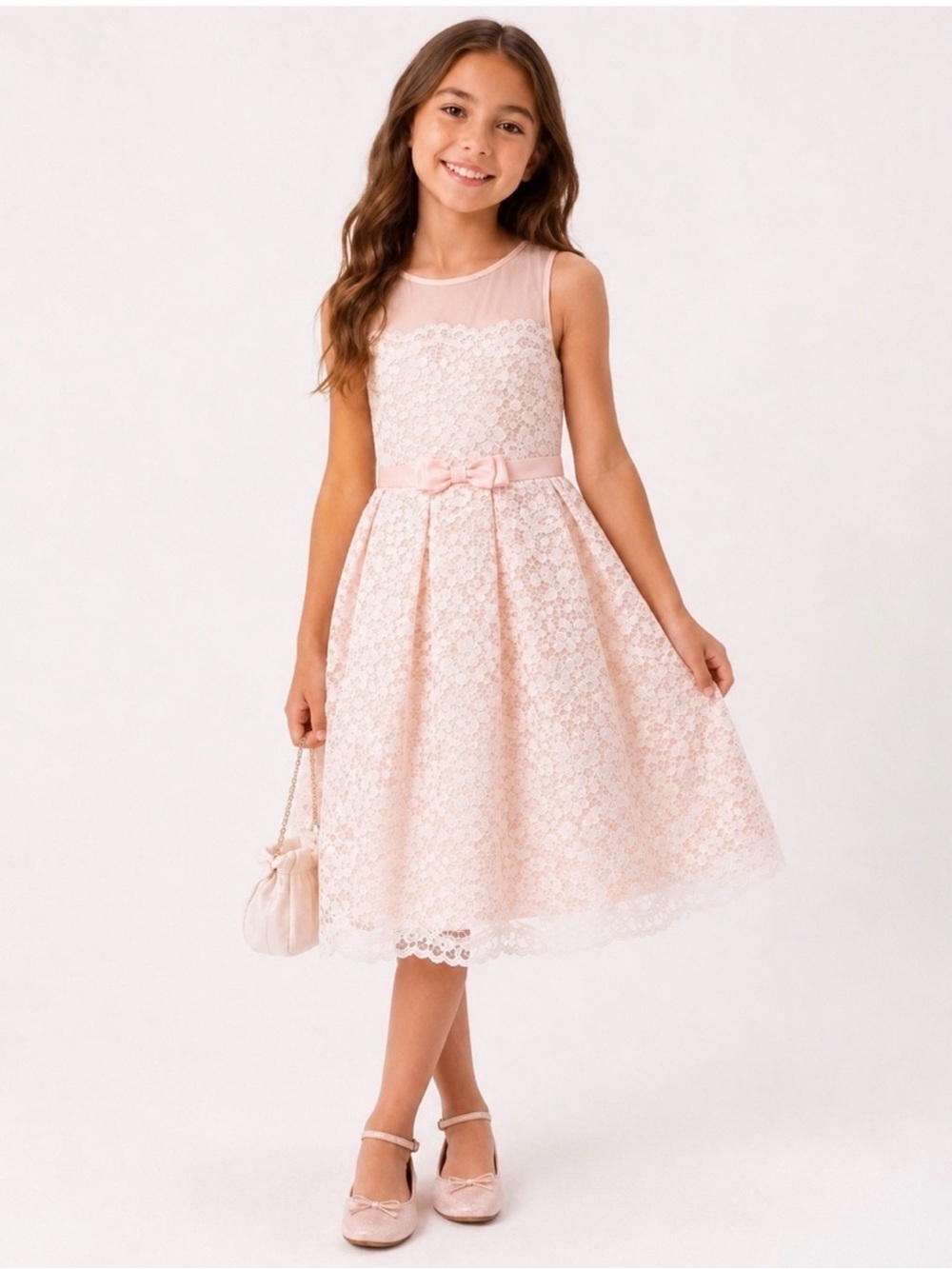 Jona Michelle Girls 5 Blush Pink Lace Flower Girl Party Dress